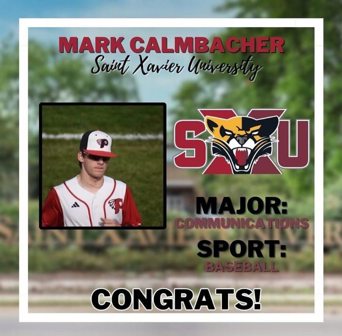 Congratulations to @PORTAGEHS & @PC3Media student Mark Calmbacher for his commitment to St Xavier University, where he will be continuing his baseball career and studying communications! ⚾️ 🎥