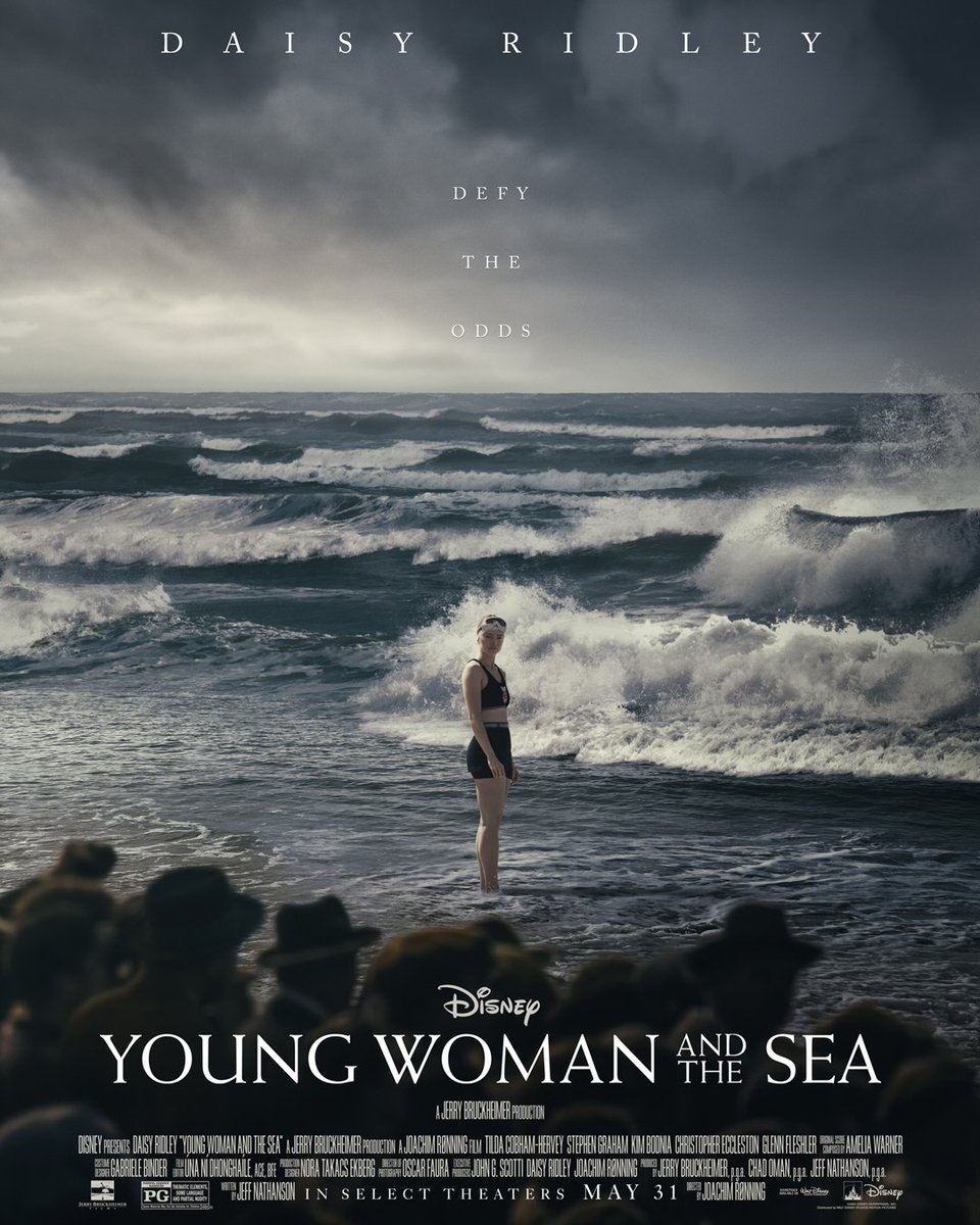 Check out the poster for 'Young Woman and the Sea' starring Daisy Ridley. Based on a true story, the movie hits theatres on May 31.