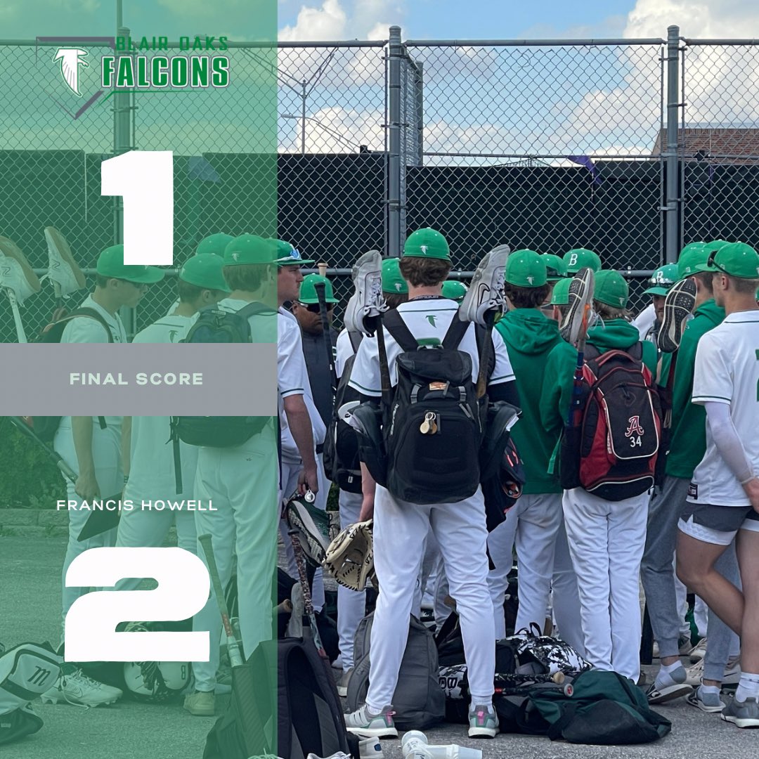 ⚾️ COLUMBIA TOURNEY

Varsity loses a hard fought battle to Class 6 Francis Howell. 

#shoutout
@jacob_tellman with the complete game - 98 pitches, 7K, 2BB, 5H
@zane_halford was 2 for 3 

#WeAreBlairOaks #baseballseason