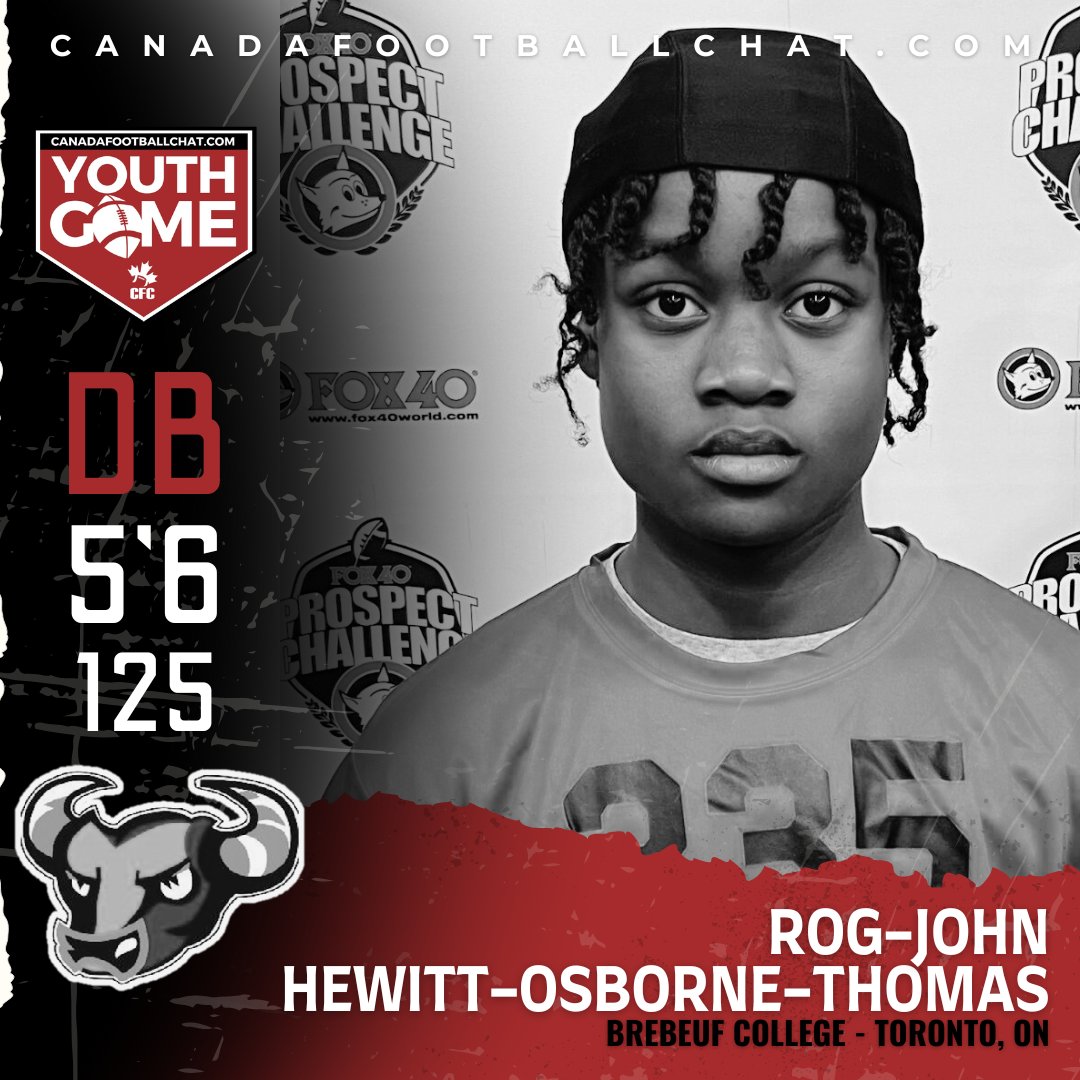 #CFCYOUTHGAME SPOTLIGHT 💯 👤 DB Rog-John Hewitt-Osborne-Thomas 🎓 Class 2027 🏫 Brebeuf College 📍 Toronto, ON 'With this opportunity I’m hoping that schools and coaches will continue to watch as I grow into the phenomenal football player that I'm destined to be.' READ MORE…