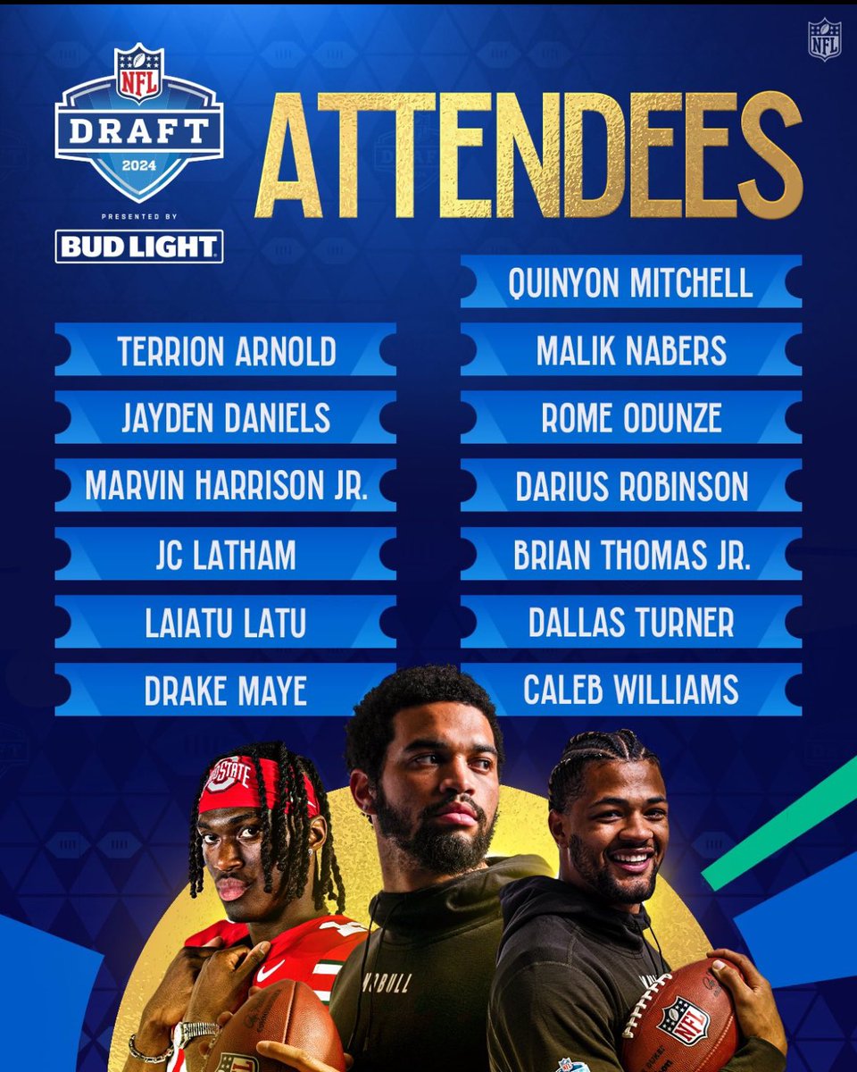 Thirteen players have accepted invitations to attend the 2024 NFL Draft in Detroit, two weeks from tonight. The scheduled attendees: