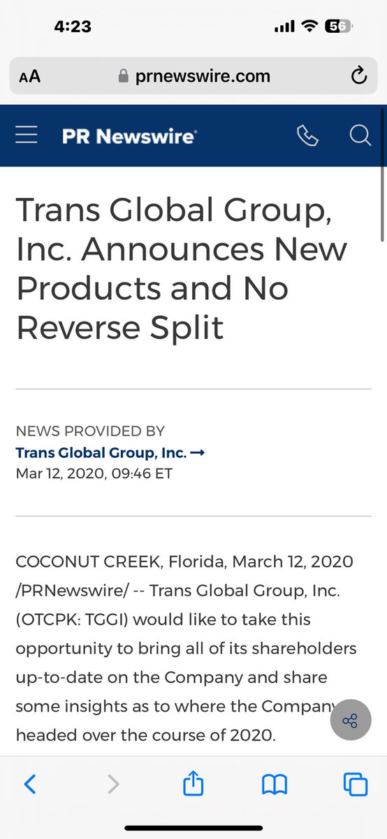 That comment of no R/S was made in 2020 R/S is coming. $TGGI is done.