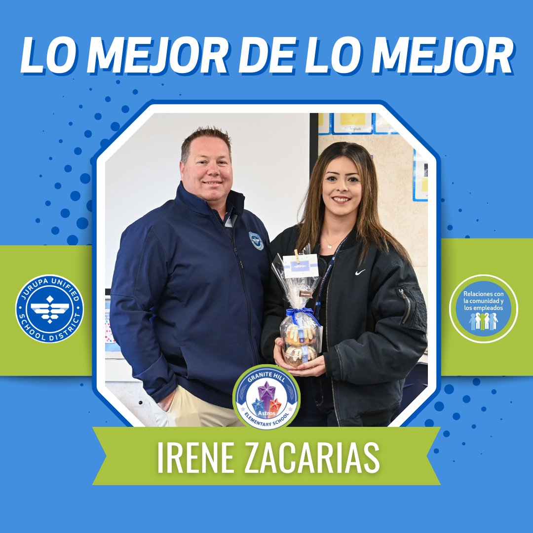 JurupaUSD's tweet photo. JUSD is happy to honor employees nominated Best of the Best by their colleagues. These exceptional staff members were recognized at the April 15th Board of Education meeting. Today, we are featuring:

Irene Zacarias, Education Specialist – Granite Hill Elementary School 🌟 https://t.co/CacLaFKWhD