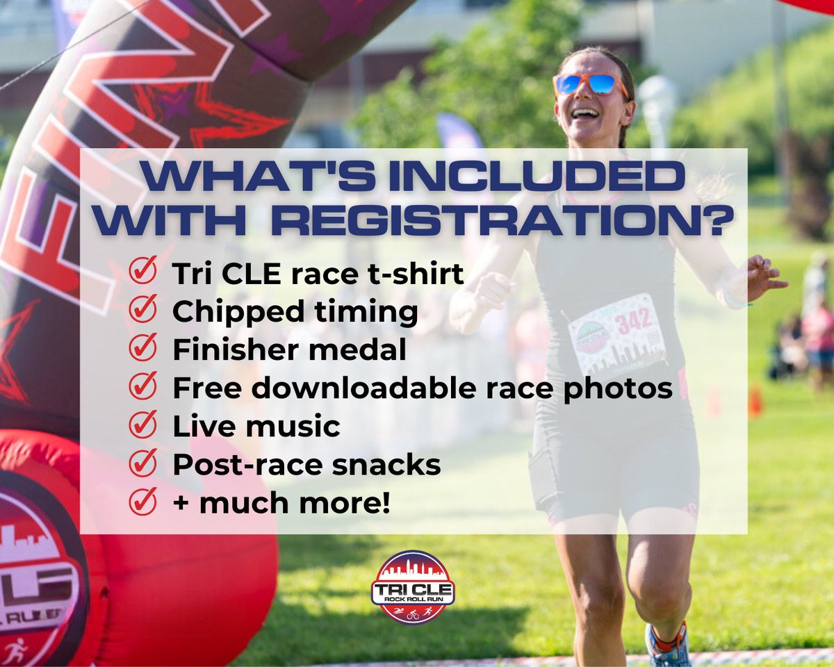 We know how important it is for participants to have a great race experience 🌟 that is why we make sure that there are many perks to racing with us!

Race day is set for Sunday, August 18, at Edgewater Park
bit.ly/2024TriCLERegi…

#TriCLE #rockrollrun