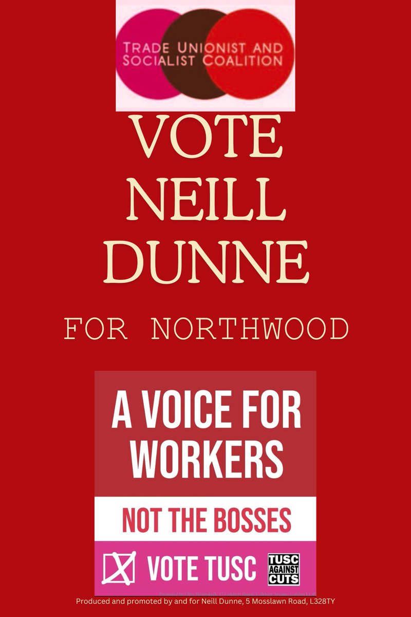 Kirkby comrades. If you can share my poster to those you know that live in Northwood, it would be a massive help. Plus if you/they can throw in to the fighting fund, so that we can fight these battles, that would be great, too. 👇👇 tusc.org.uk/donate/ Solidarity. ❤️✊️