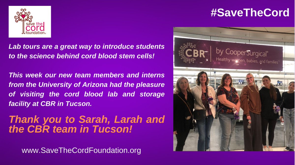 We love lab tours! Huge thanks to Sarah, Lara and the entire CBR team in #Tucson ! Our interns and new team members enjoyed a wonderful, guided tour of the cord blood stem cell lab at CBR as well as the cryopreservation storage areas. Huge thanks! buff.ly/2CnmQMr