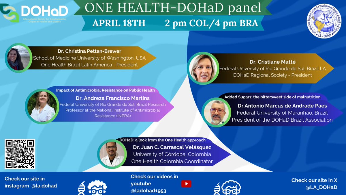 Latin American DOHaD Regional Society (@la_dohad) on Twitter photo We are delighted to announce this wonderful panel of specialists talking about One health and DOHaD. For more information, see the flyer below. It is totally free! <a href="/DOHaD_Society/">International DOHaD Society</a> <a href="/BrasilDohad/">DOHaD Brasil</a> <a href="/DOHaDChile/">DOHaDChile</a> <a href="/DOHaD_AR/">DOHaD Argentina</a> <a href="/DOHaD_Colombia/">DOHaDColombia</a> <a href="/DohadMx/">Instituto DOHaD MX</a> We are delighted to announce this wonderful panel of specialists talking about One health and DOHaD. For more information, see the flyer below. It is totally free! <a href="/DOHaD_Society/">International DOHaD Society</a> <a href="/BrasilDohad/">DOHaD Brasil</a> <a href="/DOHaDChile/">DOHaDChile</a> <a href="/DOHaD_AR/">DOHaD Argentina</a> <a href="/DOHaD_Colombia/">DOHaDColombia</a> <a href="/DohadMx/">Instituto DOHaD MX</a>