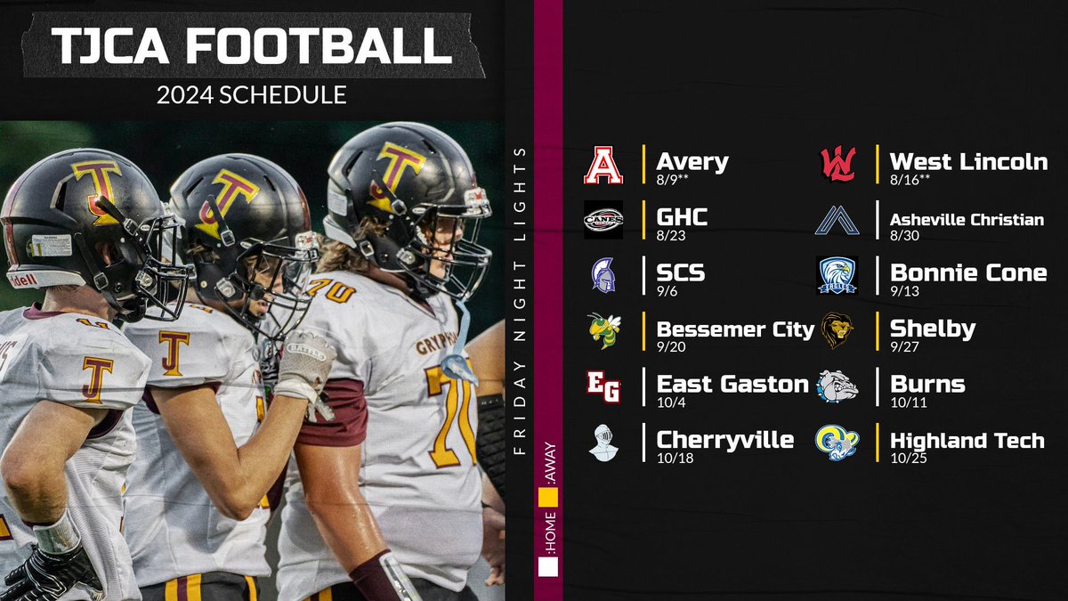Friday night lights return soon! Check out the 2024 varsity football schedule 🏈

The Gryphons will begin the season with scrimmages at both Avery and West Lincoln, with the home opener kicking off August 30th against Asheville Christian! 

#GoGryphons