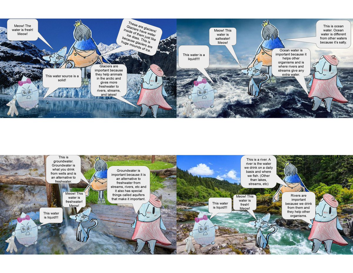 The Droplet Family visited many of Earth’s water sources! Check out some pages from their vacation photo album and learn about the distribution of water on our planet! #MetropolitanArtsAcademyWPS #cbe #pbl #projectbasedlearning