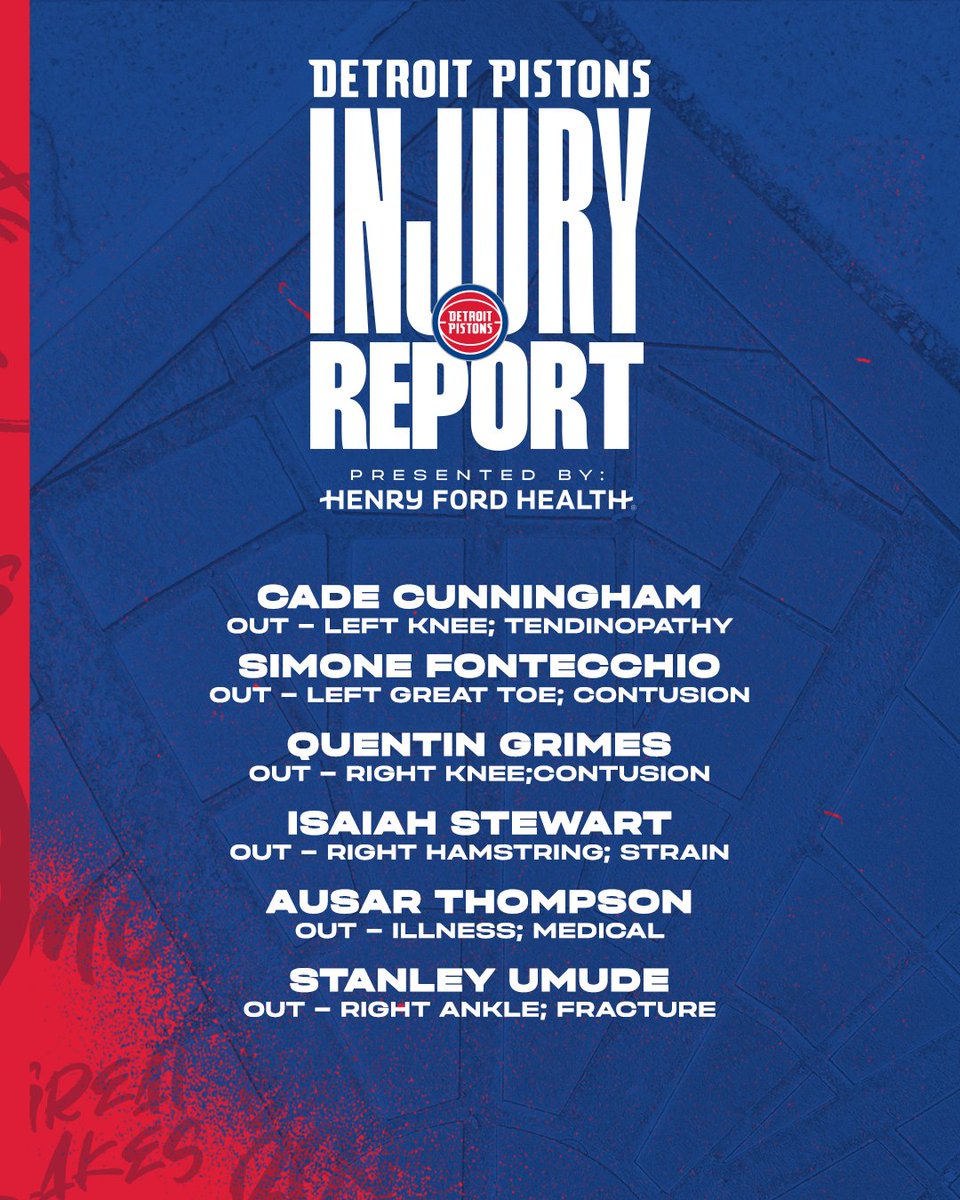 Tonight’s injury report #sponsored by @HenryFordHealth