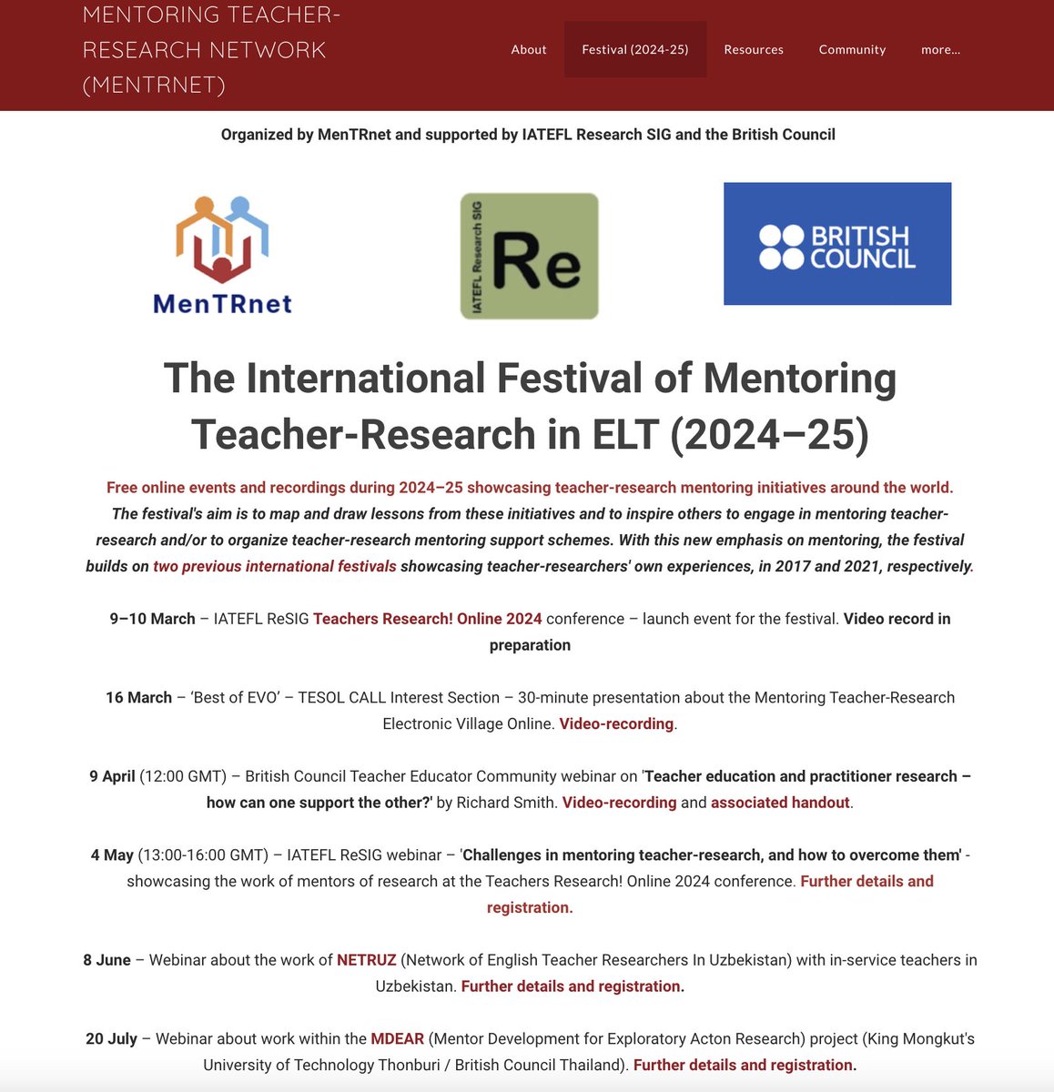 For mentors of teacher-research / those interested in setting up teacher-research schemes! Now accepting registrations for free monthly webinars in May, June and July! Here: mentoring-tr.weebly.com/festival-2024-…