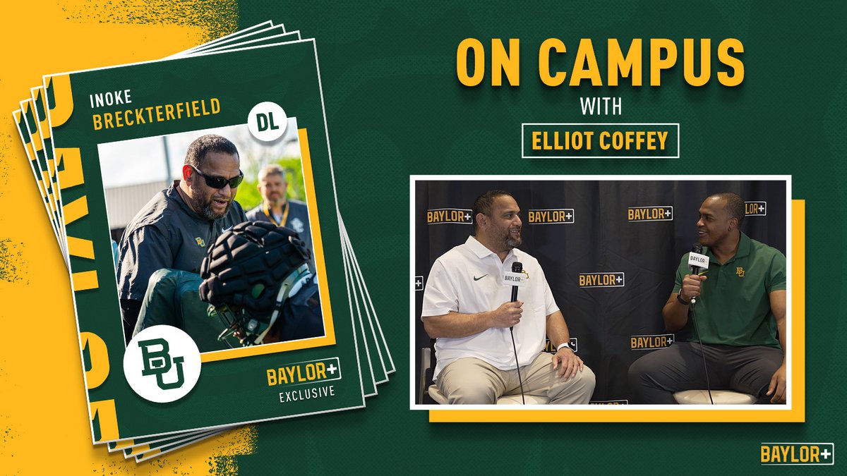 🏈 Get to know new DL Coach @CoachNokesDL in today's edition of On Campus with @ElliotCoffey_ 🎥 Streaming on Baylor+ at 7pm @BUFootball | #SicEm