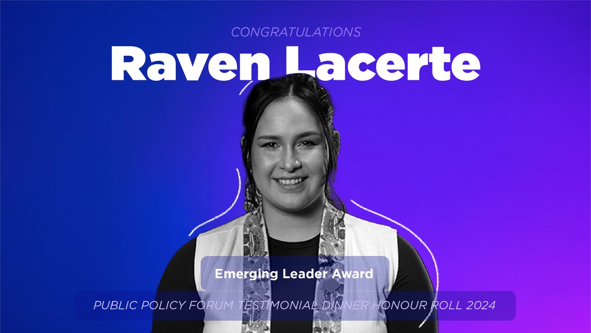 Second award of the night goes to @RavenLacerte, inspiring co-founder of @Moose_Hide — a national movement of Indigenous and non-Indigenous Canadians speaking up against gender-based and domestic violence. Profile here: ppforum.ca/policy-speakin… Thanks to @TD_Canada, Presenting…