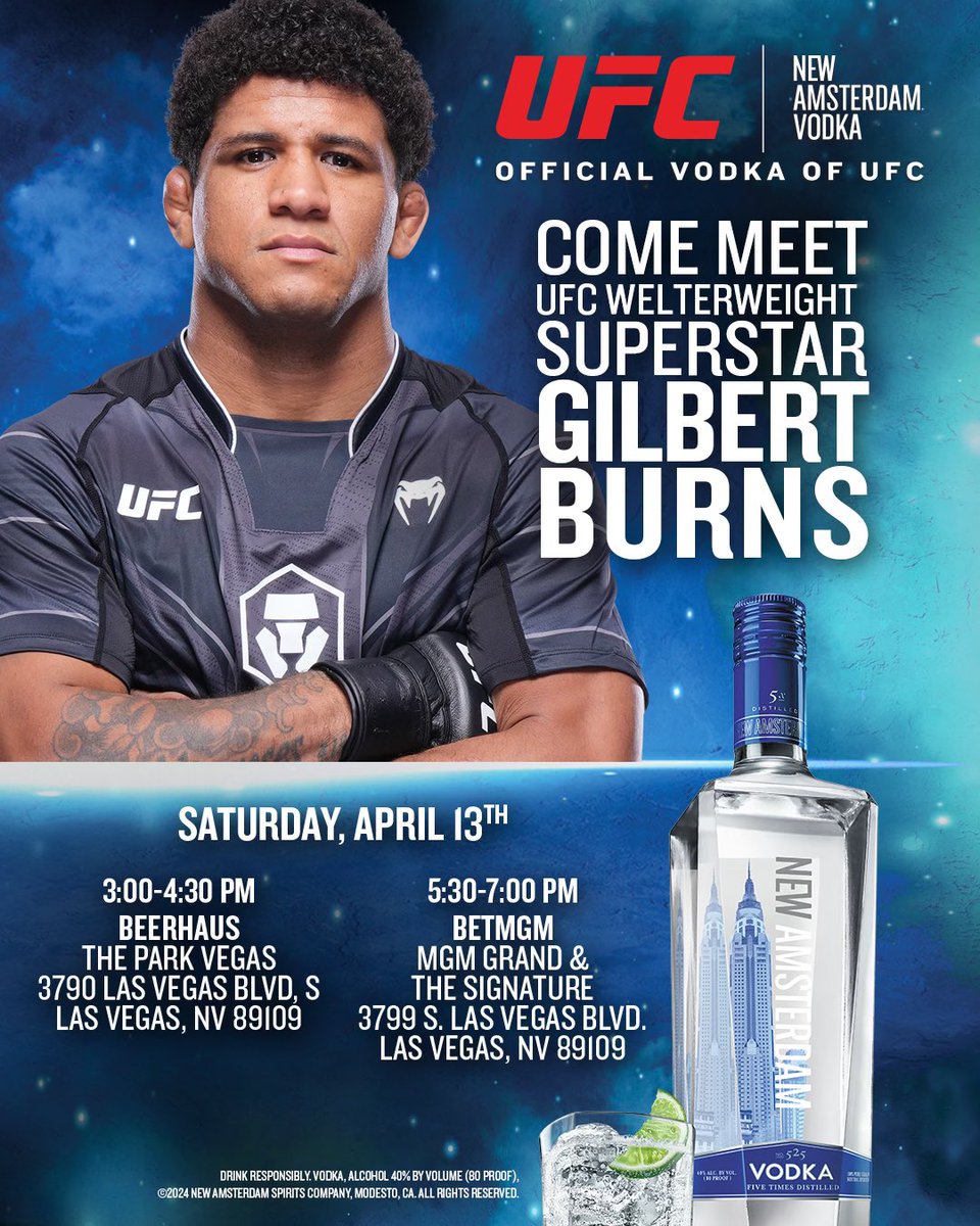 Hey Guys! I'll be in Vegas this weekend for UFC 300 with my friends from @NewAmsterdam Come join us this Saturday at Beerhaus (3790 Las Vegas Blvd S, Las Vegas, NV 89109) from 3:00pm-4:30pm and at Bet MGM (3799 S Las Vegas Blvd, Las Vegas, NV 89109) from 5:30pm-7:00pm. See you…
