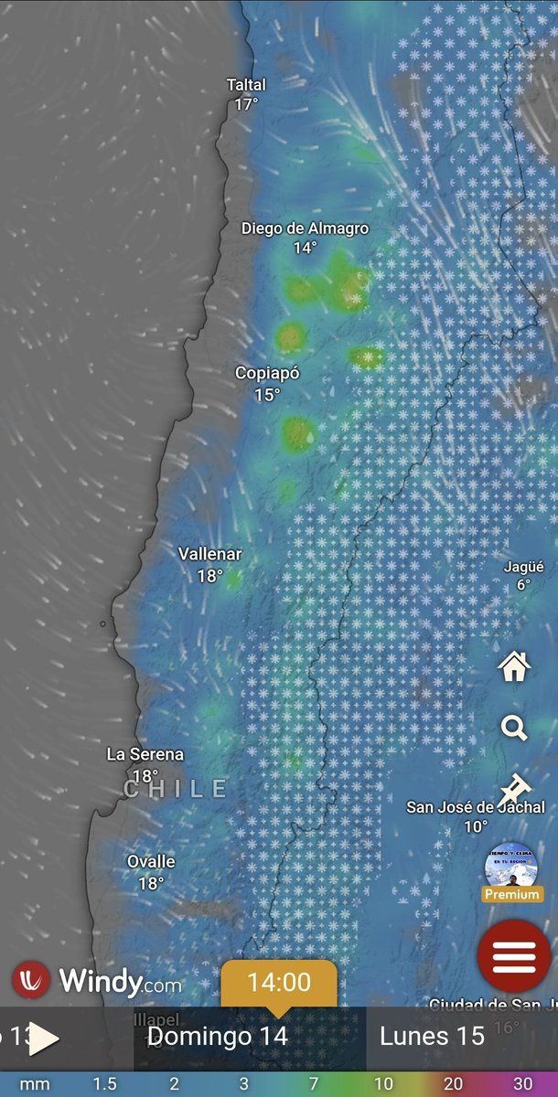 Alerta por 🌧 y probables ⛈️ zona norte y central. 13-14 abril. Montos por región en la imagen *Riesgo de aluviones e inundaciones en interior y cordillera de Atacama y Coquimbo. Isoterma sobre 3700-4000 msnm.