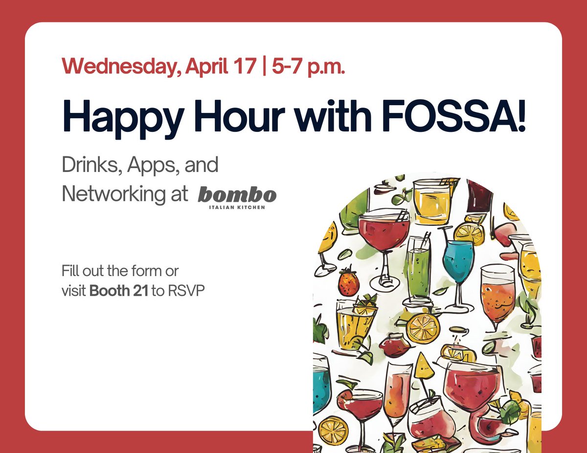 FOSSA (@getfossa) on Twitter photo Calling Seattle residents and #OSSummit North America attendees: Have plans next Wednesday (4/17) between 5-7 p.m.? If not, consider joining our happy hour at Bombo Italian Kitchen!
Fill out the form linked below or swing by our booth (#21) to RSVP.
docs.google.com/forms/d/e/1FAI… Calling Seattle residents and #OSSummit North America attendees: Have plans next Wednesday (4/17) between 5-7 p.m.? If not, consider joining our happy hour at Bombo Italian Kitchen!
Fill out the form linked below or swing by our booth (#21) to RSVP.
docs.google.com/forms/d/e/1FAI…