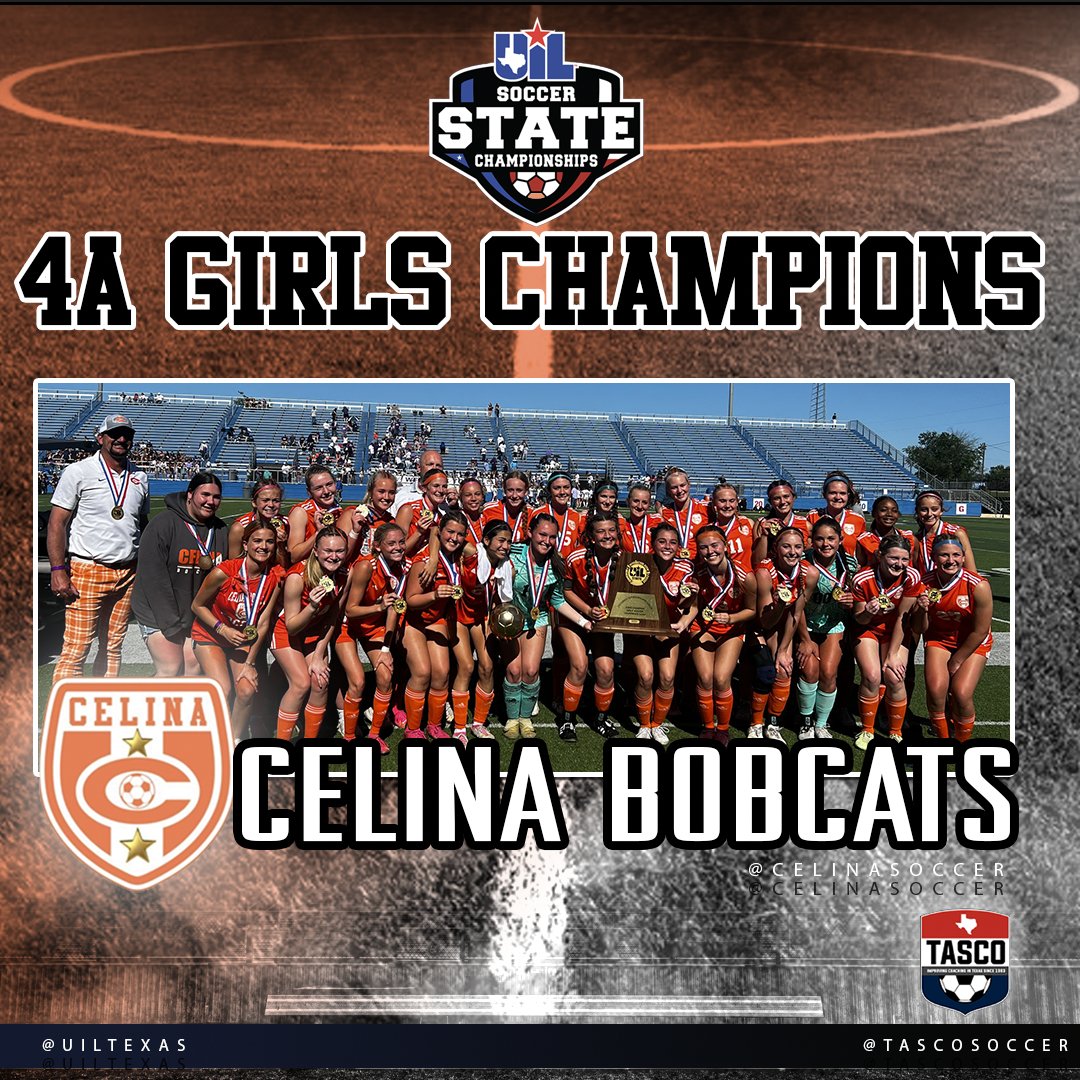 Congratulations to the Celina Bobcats for winning back to back to back 4A Girls State Championship Titles in the #UILState Soccer Championships! #TASCO #TXHSSoccer #TXHSSoc @UILState @CelinaSoccer