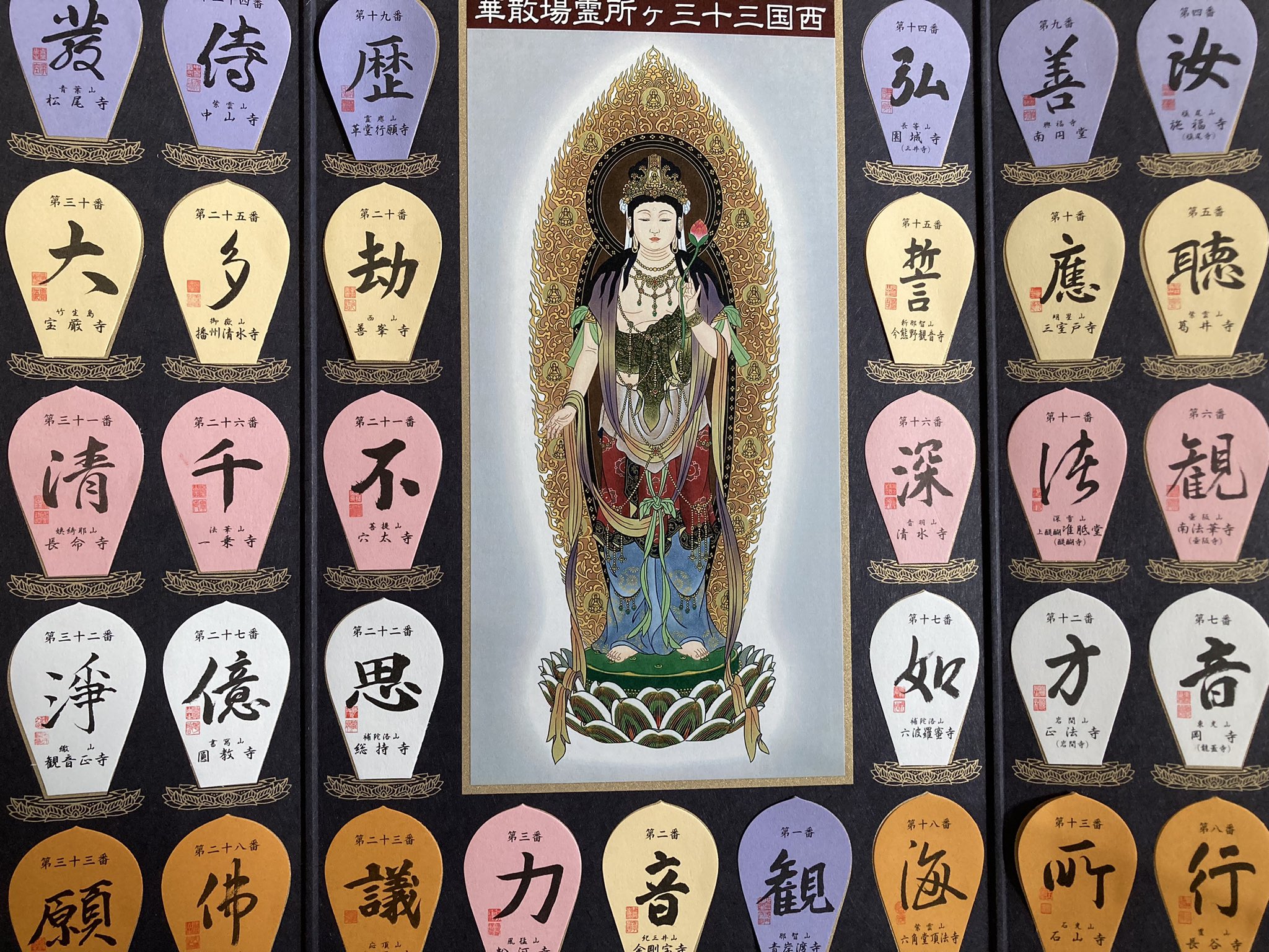西国三十三所　散華 Amazon｜西国三十三ヶ所 散華額A 散華台紙 セット｜仏間・神道用