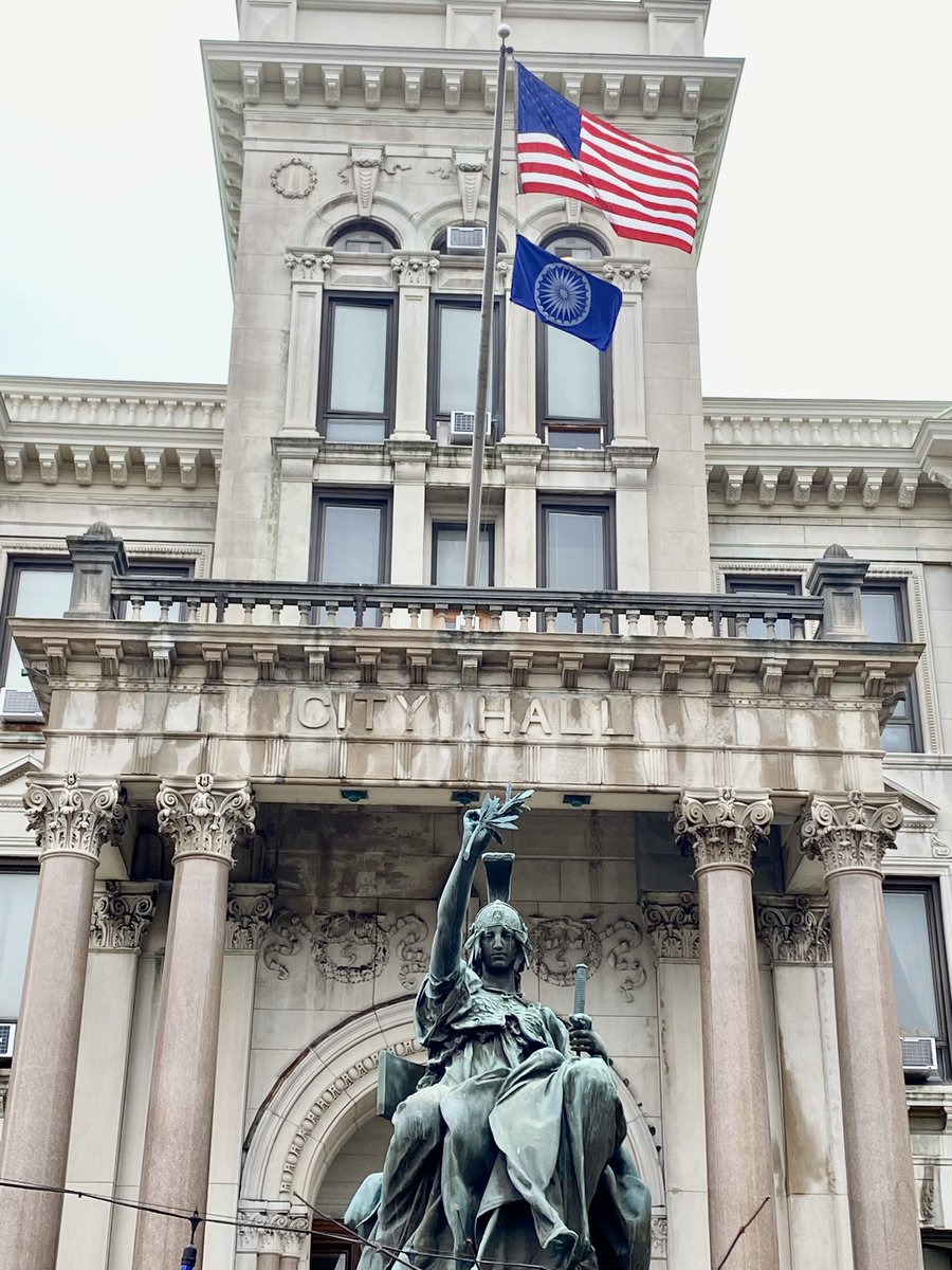 A matter of immense pride and joy to see the Ambedkarite blue flag in tandem with the American National flag rising high on City Hall of Jersey City NJ to honor the Birth Anniversary of Dr. B. Ambedkar, the champion of Equality and social justice Thank you @JerseyCity @MiraPriz