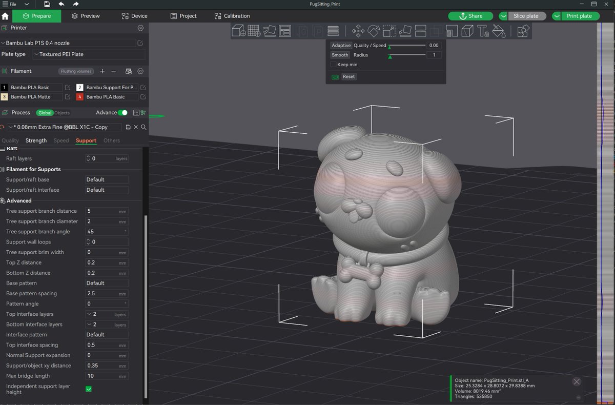 OK testing this pug print! This says it'll take only about 35 minutes! That means that if you come to my #C4D presentation at NAB on Sunday, I'll be able to have one printed out while I'm on stage at the Maxon booth...and many more throughout the week hehe