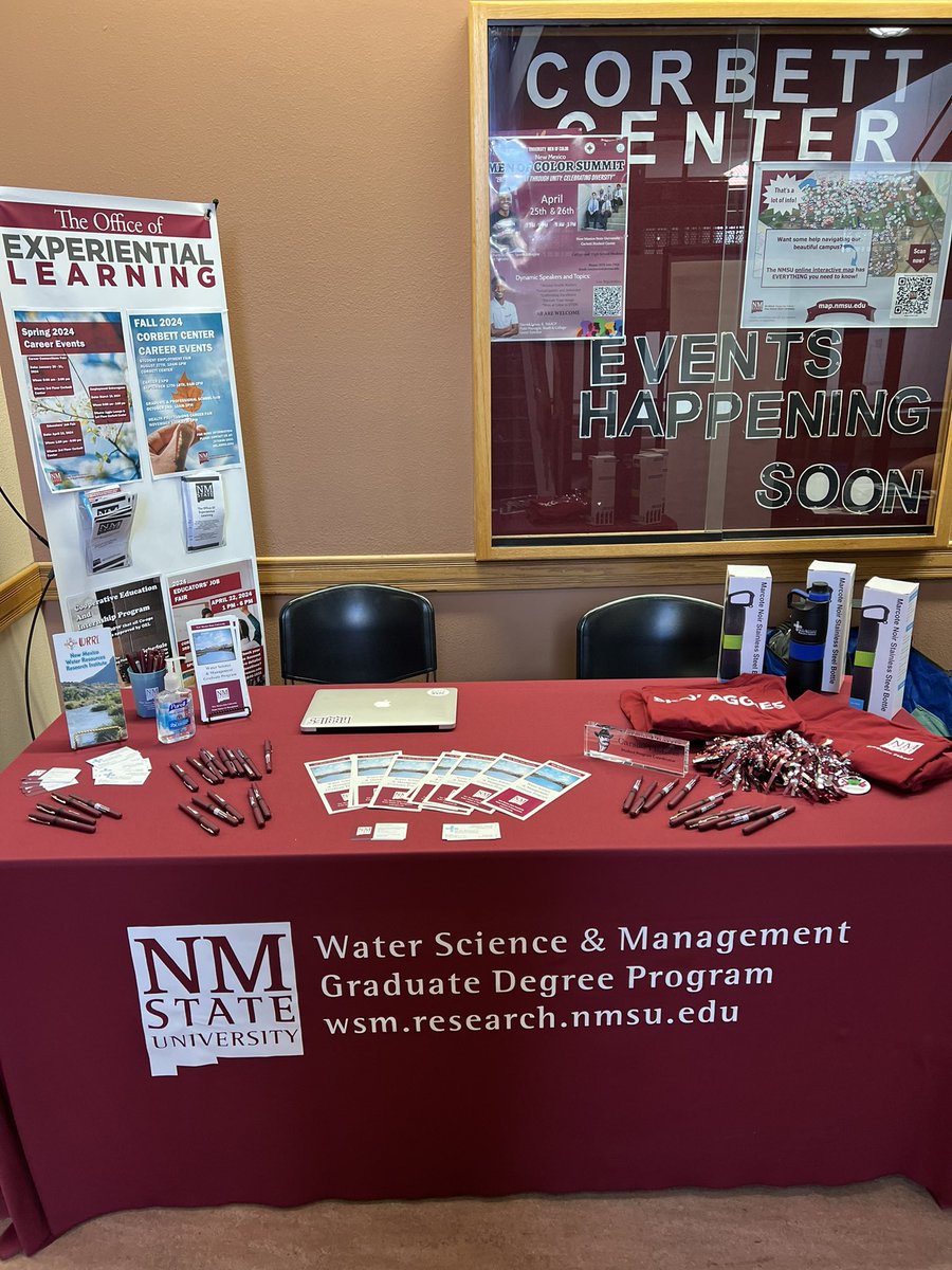wsmnmsu's tweet photo. Thank you to @nmsu_ncfc for inviting us to participate in this year’s Financial Wellness Fair. We had a great time advertising our degree program to the undergraduate students of NMSU, and we hope that we have inspired Aggies to consider applying to WSM! 💦♻️🚰 https://t.co/lnc9ADruxO