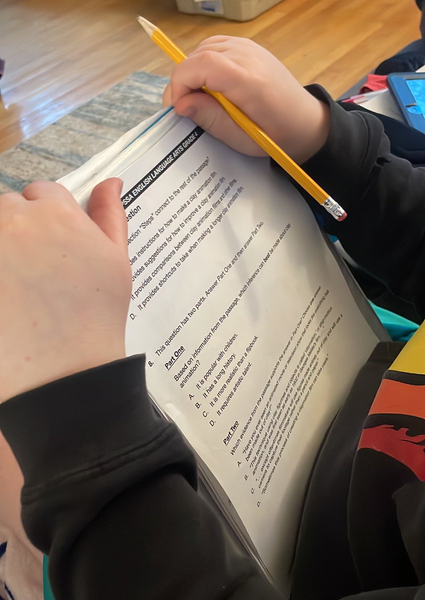 MrsCableReads's tweet image. A teacher momma’s job doesn’t end when leaving school, especially during test prep time. 😳 working on PSSA prep at school AND at home! 

Poor kiddo’s getting a lesson on test techniques and question stem analysis.