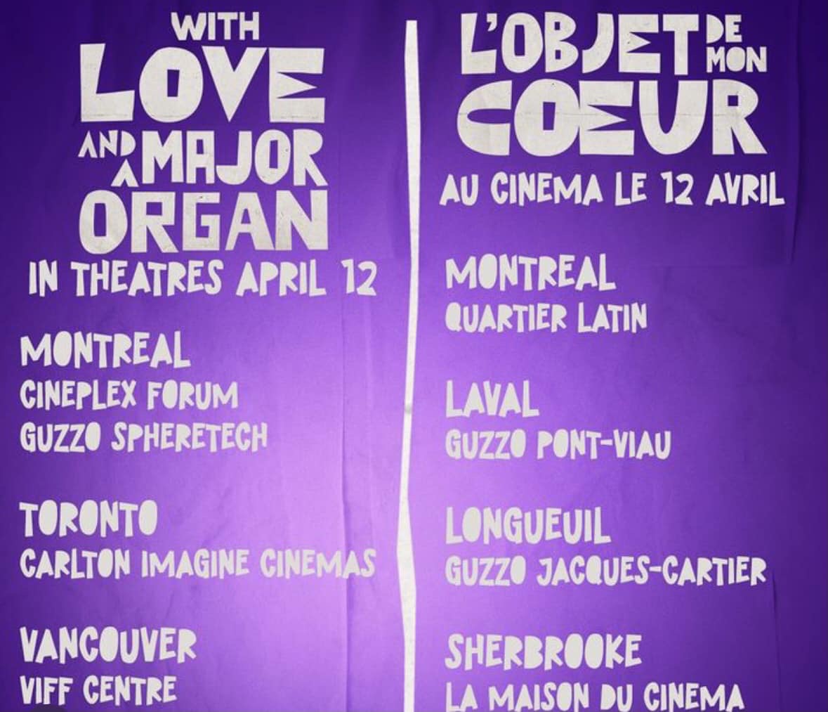 Julia Lederer (@juliabirdwords) on Twitter photo What a thrill to open this movie in Canadian theatres. Starts tomorrow - April 12th.
These are the screening times for @imaginecinemas Carlton in Toronto, and the theatres where <a href="/withlove_and/">With Love and a Major Organ</a> (a major organ) will be.
Tickets: tribute.ca/showtimes/movi… What a thrill to open this movie in Canadian theatres. Starts tomorrow - April 12th.
These are the screening times for @imaginecinemas Carlton in Toronto, and the theatres where <a href="/withlove_and/">With Love and a Major Organ</a> (a major organ) will be.
Tickets: tribute.ca/showtimes/movi…