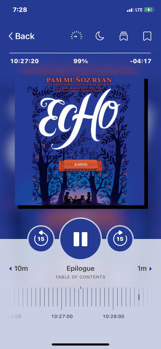 Just finished the audio of Echo by @PamMunozRyan! What a beautiful way to experience this book; all the music was included. I highly recommend listening 👍