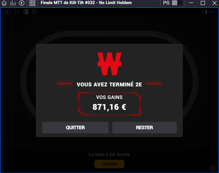 En cas de séries catastrophiques, <a href="/KillTiltpoker/">Kill Tilt</a>  s'engage à vous rembourser vos pertes. 
Merci les gars !