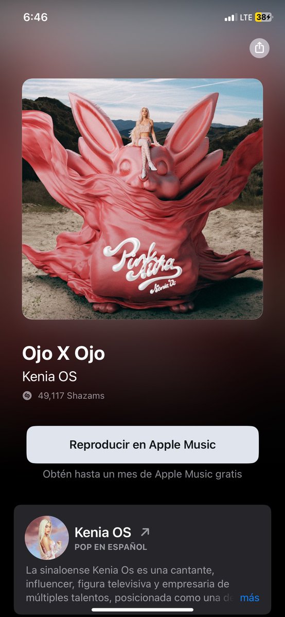 “Ojo x Ojo” esta a punto de superar los 50k Shazams, todos haciendo Shazam para llegar a los 50k