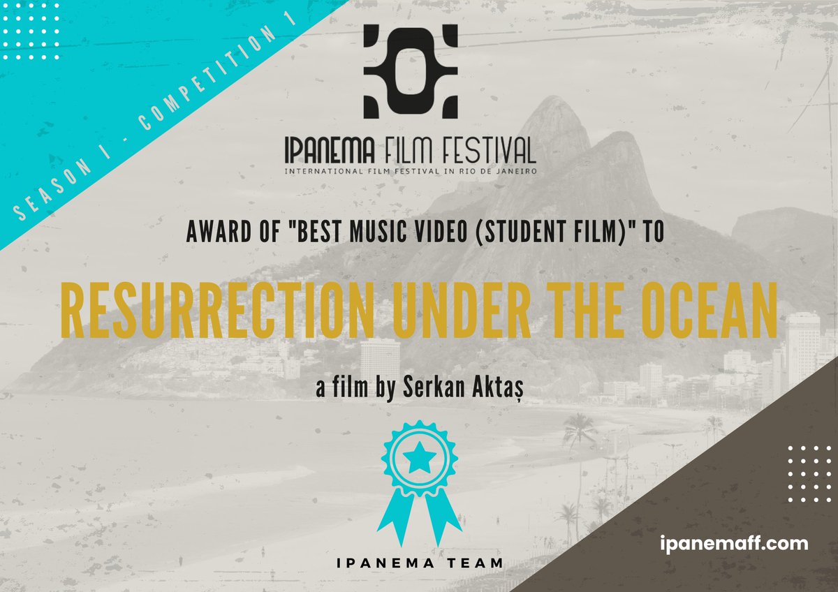 *** AWARD WINNER: Best Music Video *** Amazing news! 'Resurrection under the Ocean' was just selected as an 'AWARD WINNER' by Ipanema Film Festival in Rio de Janeiro, RJ, Brazil via FilmFreeway.com! - 🙏🙏🙏😀😀😀👏👏👏 👇 ipanemaff.com