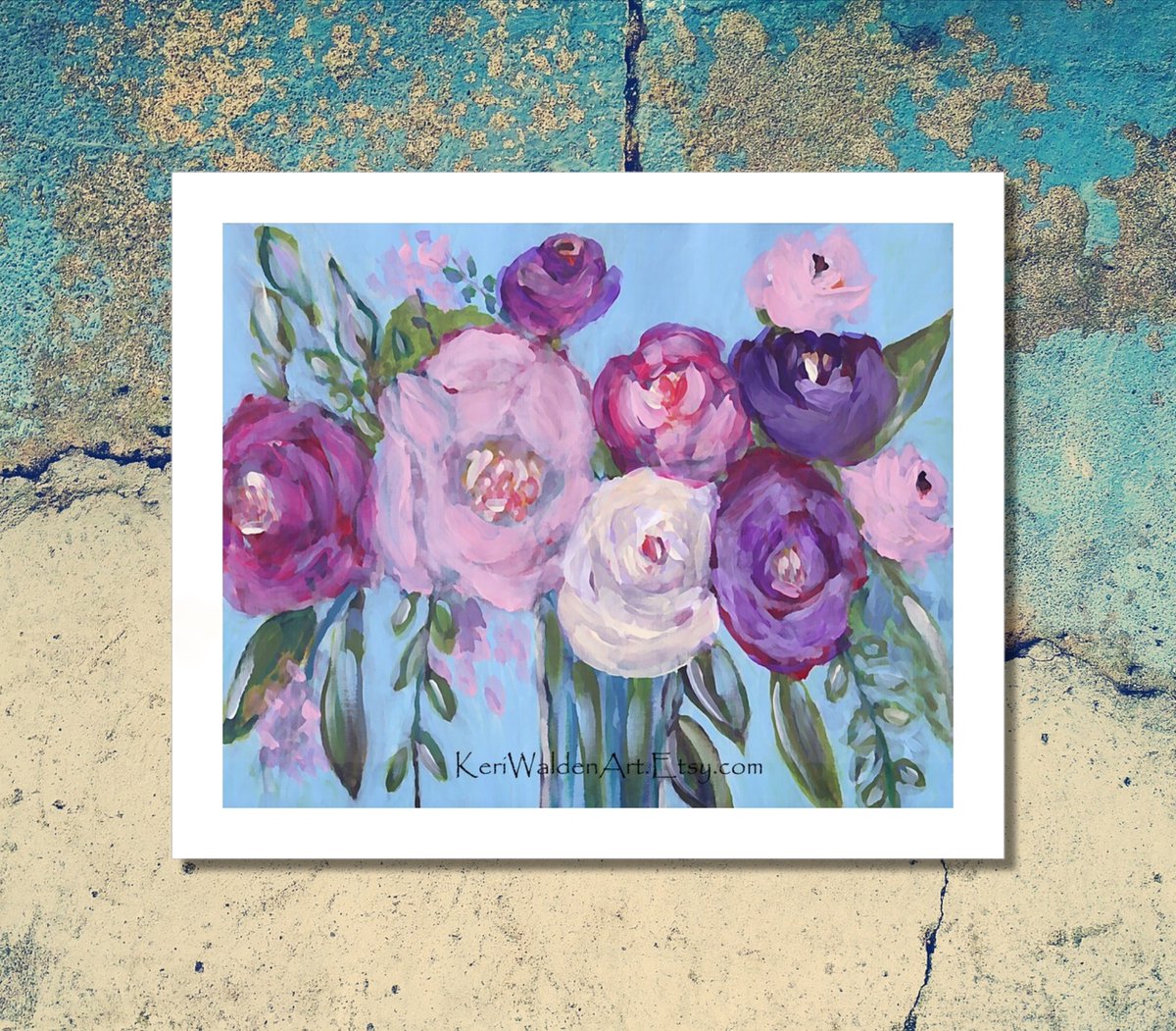 Fantasy floral print 🌸🌼🌹 #artprint #floralpainting #acrylicpainting #homedecor #fantasyfloral #roses #keriwaldenart #etsyshop