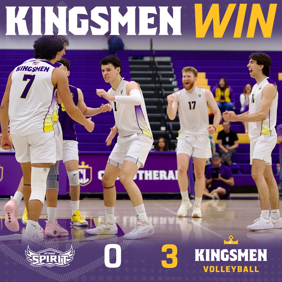 Kingsmen Volleyball swept Ottawa after a marathon first set in which they won 43-41! #OwnTheThrone