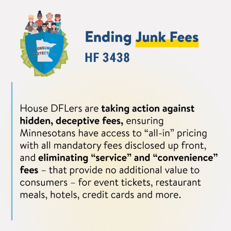 Minnesotans are being nickeled and dimed by junk fees. While corporate power and profits soar, families are being squeezed by industries that put profits over people. Junk fees are another way corporations use anti-competitive practices to raise costs. Time for that to end #mnleg