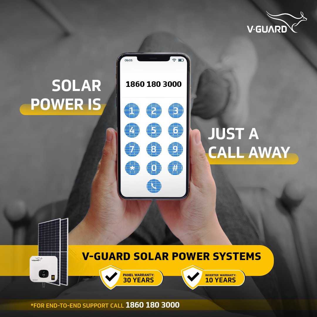 Switching to V-Guard Solar Power is a phone call away. Reach out to us and we’ll get you started.
#VGuard #SolarPowerSysytem #BetterTomorrow