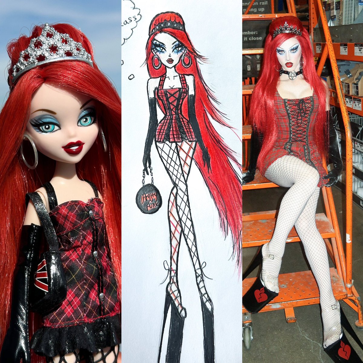 First I customize the doll. Then I sketch the look. Then I bring it to life on myself. 💋 I love being living art 💋