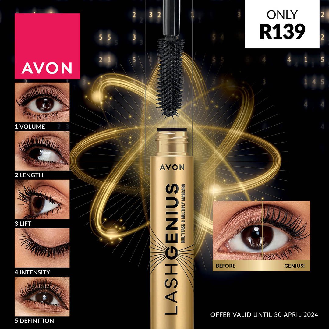 ThingsAvon's tweet photo. INTELLIGENT GEL FORMULA Evenly coats lashes root-to-tip without clumping. SMART-CONTROL BRUSH Designed to separate &amp; comb every single lash.

https://t.co/Pzp5ciFqmR

#AvonSouthAfrica #ChooseAvon #ShopNow #DealsForYou #EmbraceYourPower ⁦@ThingsAvon⁩ https://t.co/bfv4va3KxV