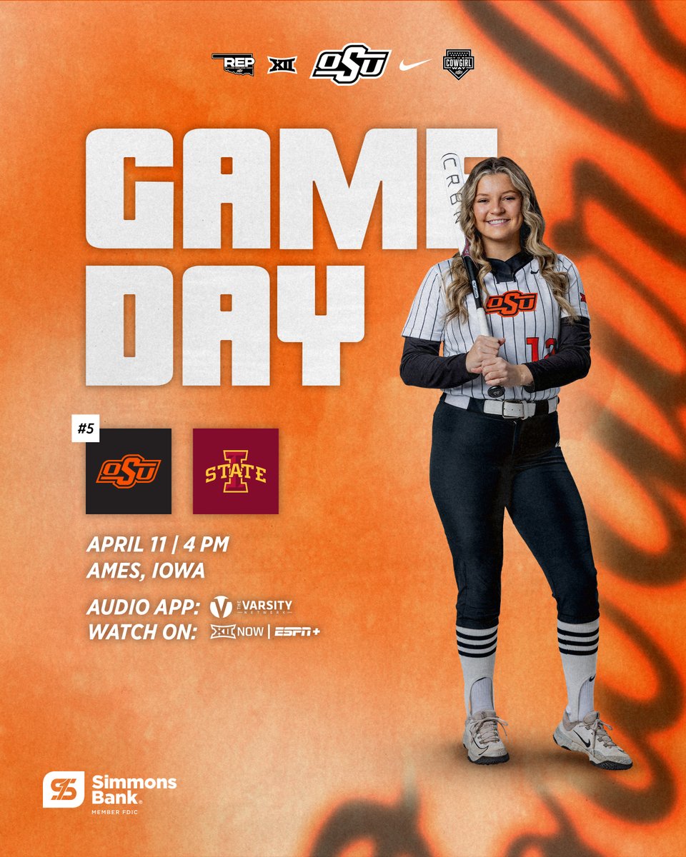 The race continues. 🆚 Iowa State ⏰ 4 p.m. CT 📍 Cyclone Sports Complex 📺 okla.st/WatchSB 📻 KGFY 105.5 FM or okla.st/getvarsity 📊 okla.st/statbroadcast #GoPokes | @simmons_bank