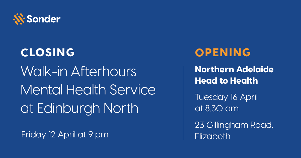 Tonight at 9 pm, the Walk-in Afterhours Mental Health Service will permanently close its doors at our Edinburgh North location. From 8.30 am on Tuesday 16 April, you can access immediate mental health care at 🏠 23 Gillingham Road, Elizabeth #NorthernAdelaideHeadtoHealth