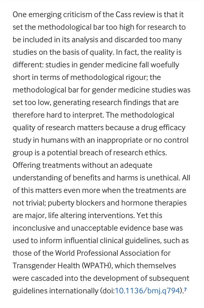 The BMJ editor in chief excoriates: the field of pediatric gender-transition treatment for having set the bar “too low” in designing and executing studies of a treatment that, he notes, has “life altering” effects; and WPATH for having relied on an “unacceptable evidence base.”