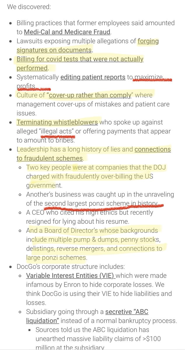 This takes me right back to my original search for DocGo and their $432M No Bid Contract. 

In my searching for info about this company I came across a link to FuzzyPandaResearch. 

This company DocGo has multiple items on this report. Including investigations from reputable