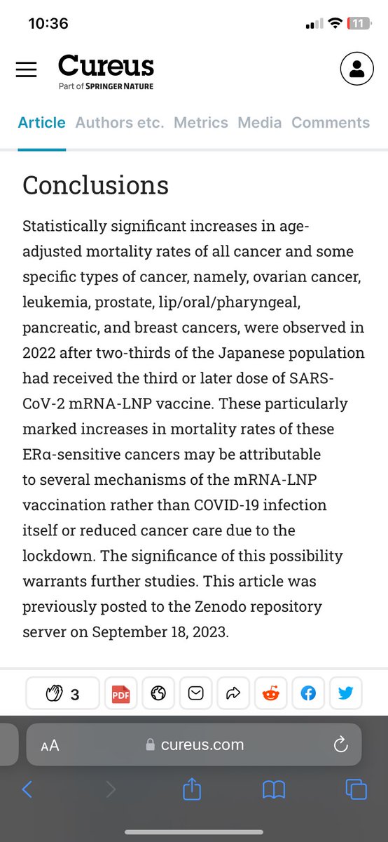 #Breaking #Vaccine #Covid

🚨BREAKING: New Japanese Bombshell Peer Reviewed Study Links Mass mRNA Vaccination with Cancer Outcomes. 🚨

Some cancers include: Ovarian Cancer, Leukemia, Prostate Cancer, and others.

The images are from Cureus the hub where the study is published