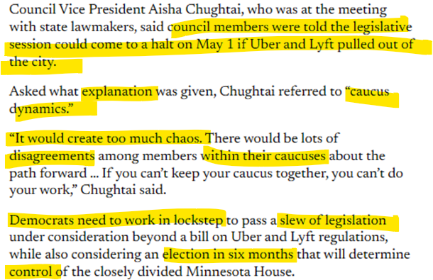 Can't believe MN Reformer is accidentally telling you the truth about Minnesota's dirty, corrupt political regime. TL;DR: The Minneapolis City Council is delaying implementation of the Uber/Lyft pay scheme until July (instead of May 1) because some democrats in the legislature…