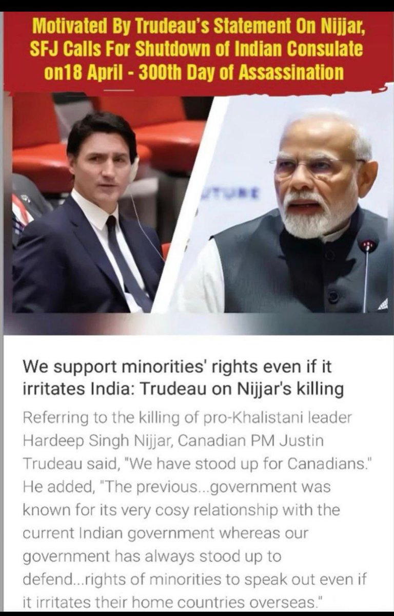 Motivated By Trudeau’s Statement On Nijjar, SFJ Calls For Shutdown of Indian Consulate on 18 April - 300th Day of Assassination

Assassination of Shaheed Nijjar 300 Day - 18 April Shut Down Indian Consulate Vancouver - 'Terror House' 1:00 PM

PM Trudeau's Statement is a direct…