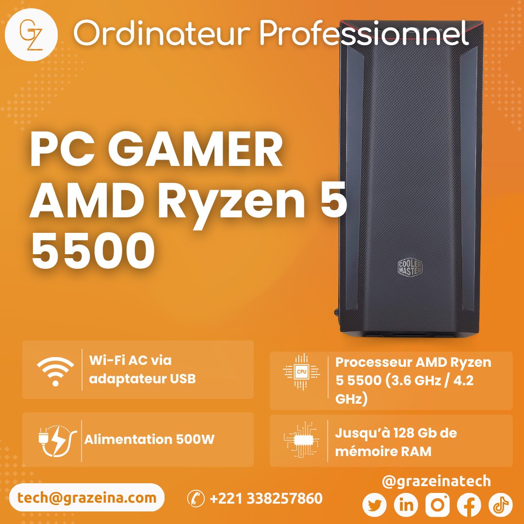 GrazeinaT's tweet photo. Pour les demandes de devis ou d'achat de PC gamer AMD Ryzen 5500, veuillez nous contacter :
📞 +221 33 825 78 60 ou +221 77 116 84 51
📧 tech@grazeina.com
🌐 https://t.co/ldWAncA9dL
#PCGamer #AMD #Ryzen5500 #Graphismes #Multitâche #Fiabilité #Durabilité https://t.co/Zb0wncjR2u