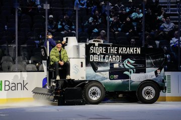 Kurt Busch riding on the Zamboni