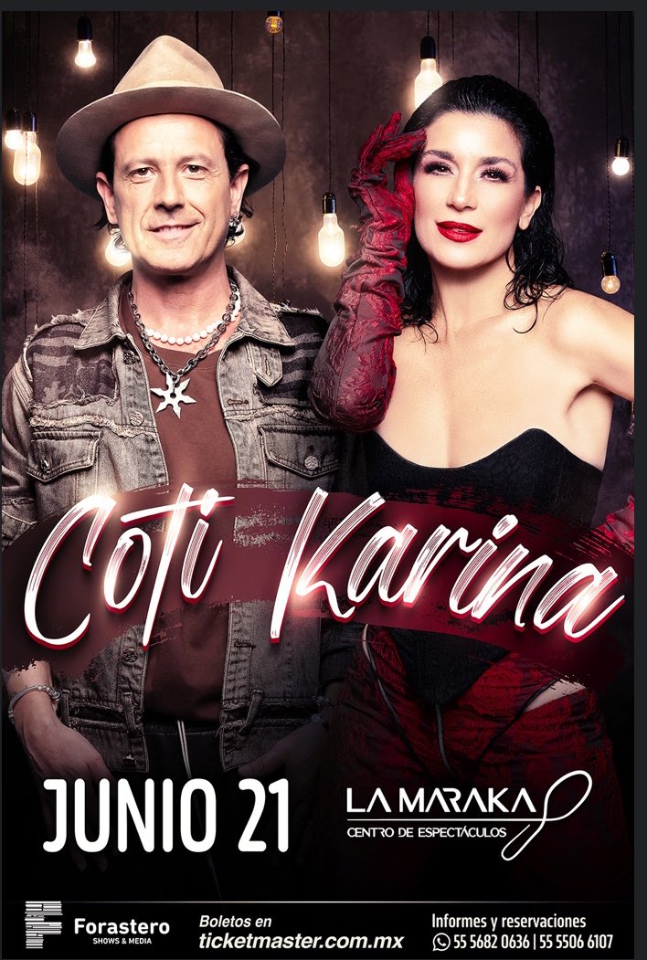 Coti y Karina, dos íconos musicales de habla hispana, llegarán a La Maraka en Ciudad de México para deleitarnos con sus éxitos el próximo 21 de junio. Los boletos se encuentran disponibles en el siguiente enlace: ticketmaster.com.mx/coti-karina-me…