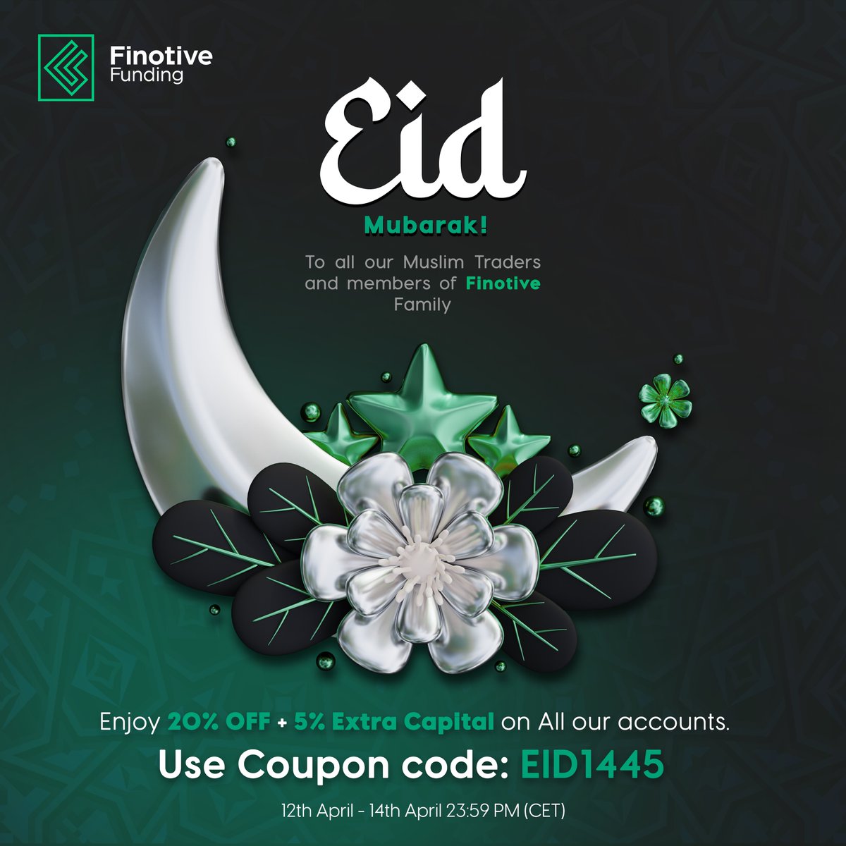 Happy Eid to our Muslim community! 🌙✨

To show our gratitude, we've got an exciting offer for you: Get a 20% discount plus an extra 5% extra capital! 

You can use coupon code EID1445.

Let's spread the joy of giving during this blessed time!

#EidMubarak #EID1445