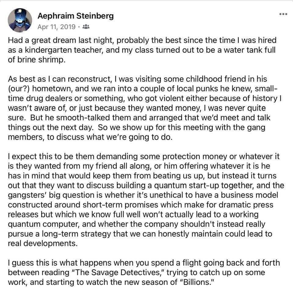 QuantumAephraim's tweet photo. That dream in which the ethical practices of #QuantumStartups were held up against those of drug dealers, and the entrepreneurs didn't come out smelling like roses.
#QuantumEthics #QuantumComputing #QuantumInformation https://t.co/8a83G12ErN