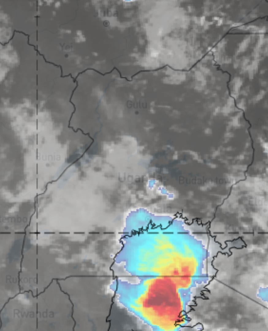 Areas of Entebbe including Ssese islands were cloudy with rain this morning. Most of the regions are cloudy but sunny intervals expected in morning hours. Update 6hourly at midday.